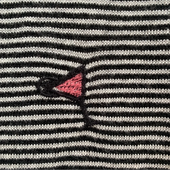 Nic Zoe Sweater Womens M Cosmo Cocktail Embroidered Novelty Print Striped Linen - Picture 10 of 16